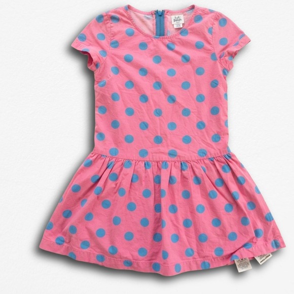 Mini Boden Other - Mini Boden Girls Pink Blue Polka Dot Short Sleeve Drop Waist Dress Size 7-8Y